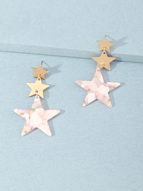 

URBANIC Gold-Toned & Peach-Coloured Star Shaped Marble Finish Drop Earrings