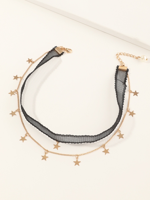 

URBANIC Gold-Toned & Black Star Layered Necklace