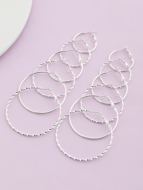 

URBANIC Women Set of 6 Silver-Toned Circular Hoop Earrings