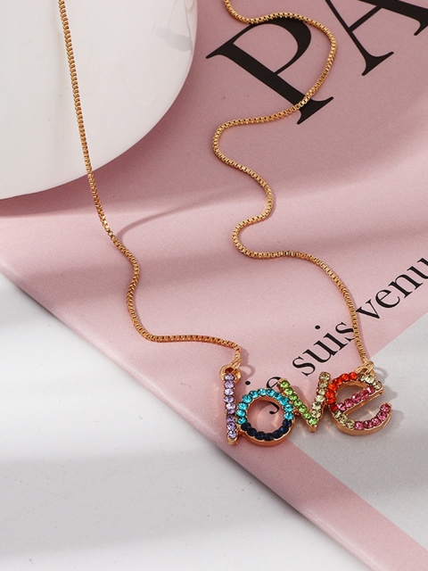

URBANIC Gold-Toned & Blue Stone-Studded Minimal Love Imitation Necklace