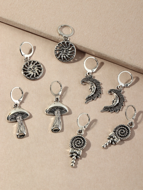 

URBANIC Set of 4 Oxidised Silver-Toned Quirky Shaped Drop Earrings