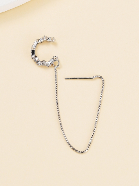 

URBANIC Silver-Toned Stone-Studded Ear Cuff with Needle Earring