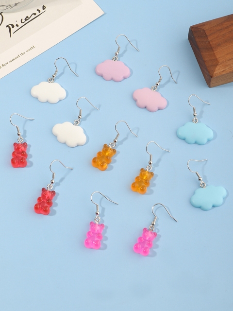

URBANIC Set of 6 Multicoloured Cloud & Teddy Shaped Drop Earrings, Multi