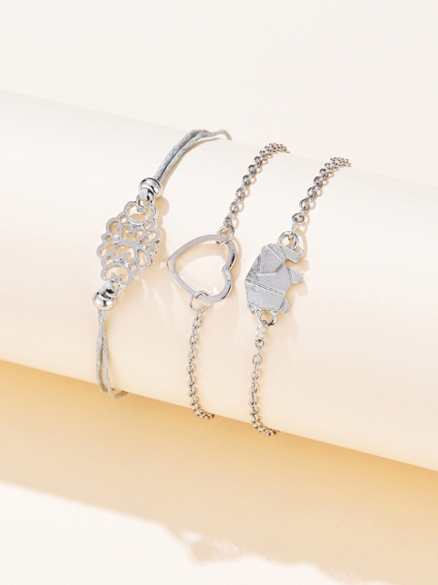 

URBANIC Women Set of 3 Silver-Toned & Grey Charm Bracelets