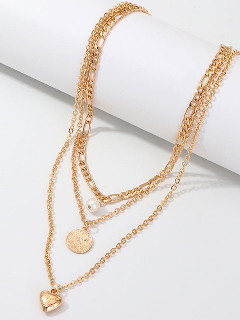 

URBANIC Gold-Toned & Off-White Beaded Layered Necklace