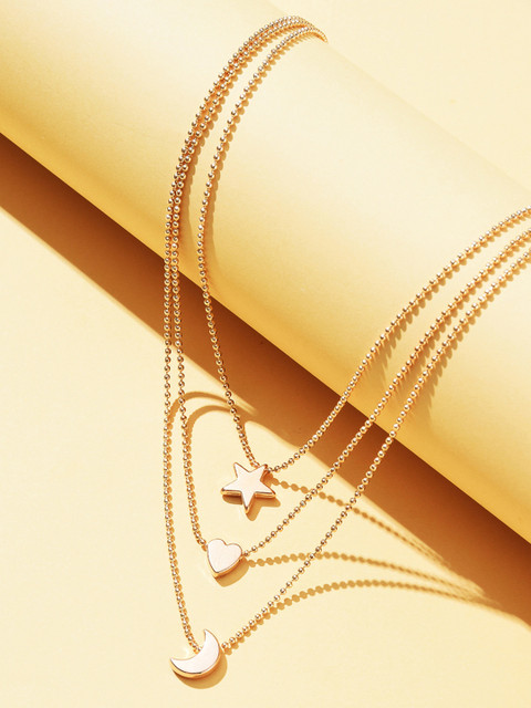 

URBANIC Gold-Toned Moon & Star Shaped Multi-Layered Enamelled Necklace