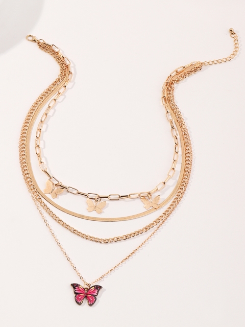 

URBANIC Women Gold-Toned & Pink Enamelled Layered Necklace