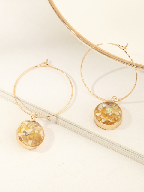 

URBANIC Gold-Toned & Yellow Beaded Circular Drop Earrings