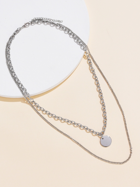 

URBANIC Silver-Toned Round Imitation Layered Necklace