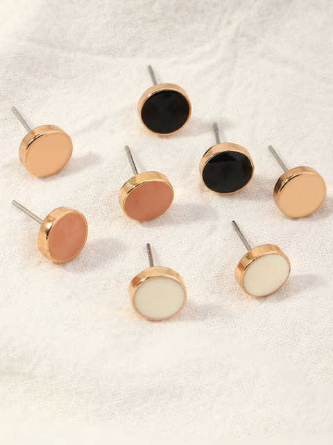 

URBANIC Women Set of 4 Rose Gold & Black Circular Studs Earrings