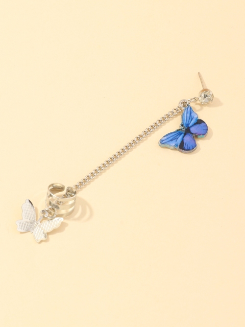 

URBANIC Silver-Toned, Blue & White Contemporary Ear Cuff Earrings