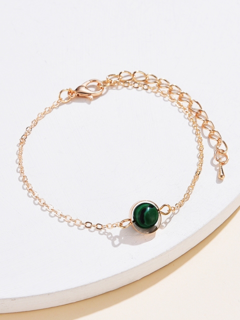 

URBANIC Women Gold-Toned & Green Beaded Link Bracelet