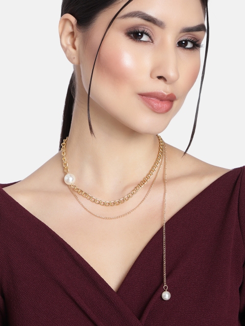 

URBANIC Women Gold-Toned & White Alloy Pearl Layered Artificial Necklace