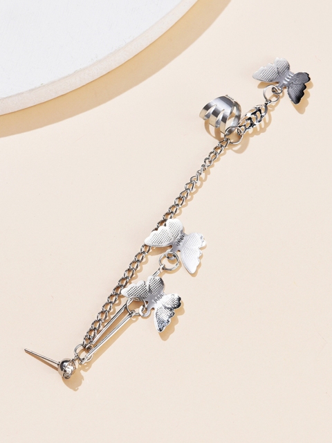 

URBANIC Silver-Toned Butterfly-Shaped Drop Earring with Ear Cuff