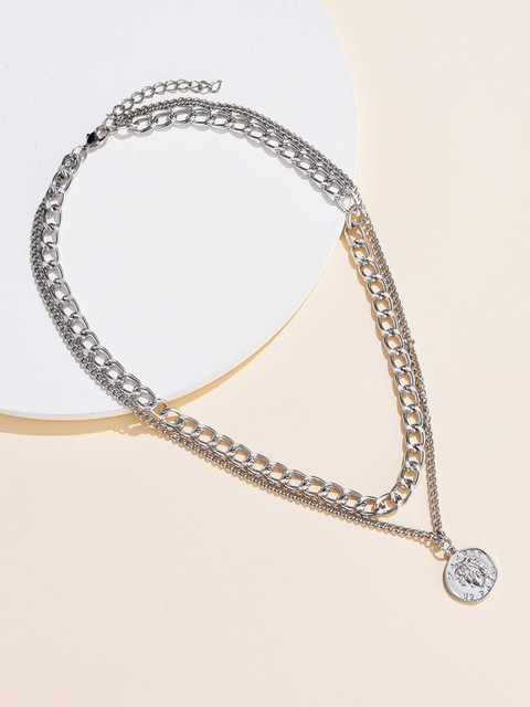 

URBANIC Silver-Toned Face Imitation Layered Necklace