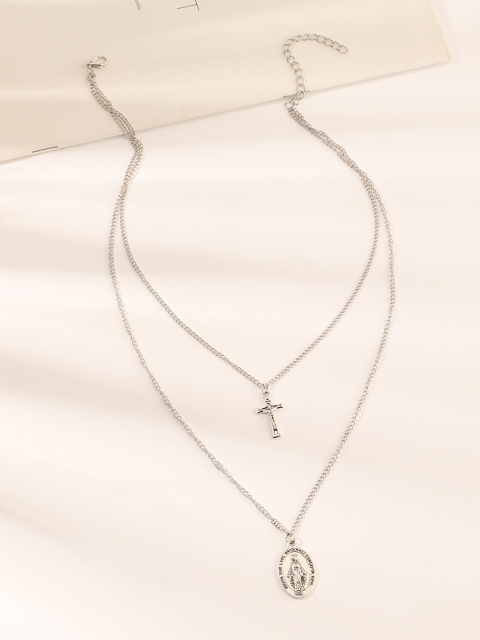 

URBANIC Silver-Toned Multilayered Necklace with Pendants