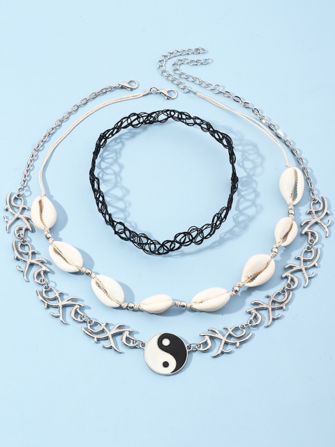 

URBANIC Women Set of 3 Silver-Toned & Black Necklace