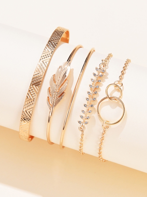 

URBANIC Women Set of 5 Gold-Toned Gold-Plated Cuff Bracelets