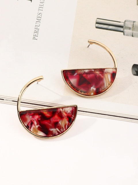 

URBANIC Red & Gold-Toned Crescent Shaped Drop Earrings