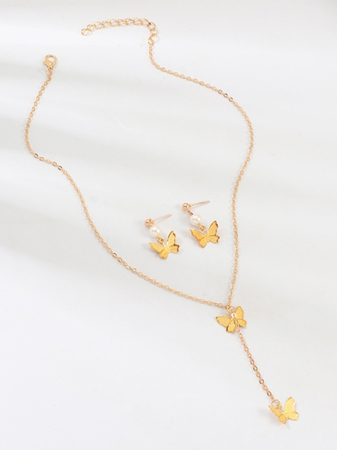

URBANIC Gold-Toned & Off-White Beaded Butterfly Jewellery Set