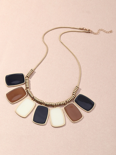 

URBANIC Gold-Toned & Navy Blue Geometric Imitation Pendant Necklace