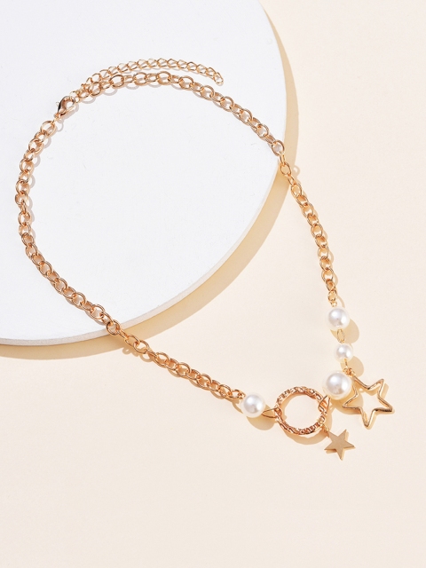 

URBANIC Gold-Toned Beaded Circular & Star Shaped Necklace