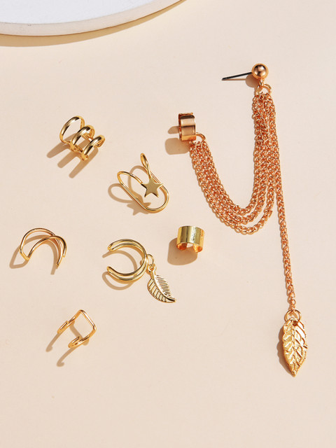 

URBANIC Women Set of 7 Gold-Toned Geometric Studs Earrings