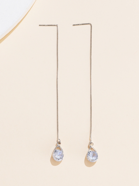 

URBANIC Silver-Toned Teardrop Shaped Drop Earrings