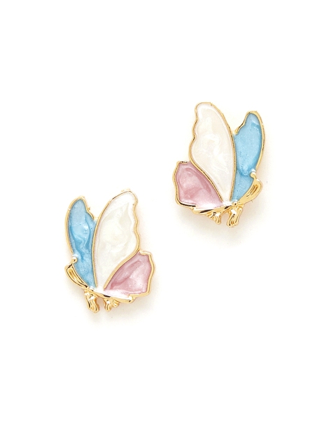 

URBANIC Blue & Off-White Enamelled Butterfly-Shaped Oversized Studs