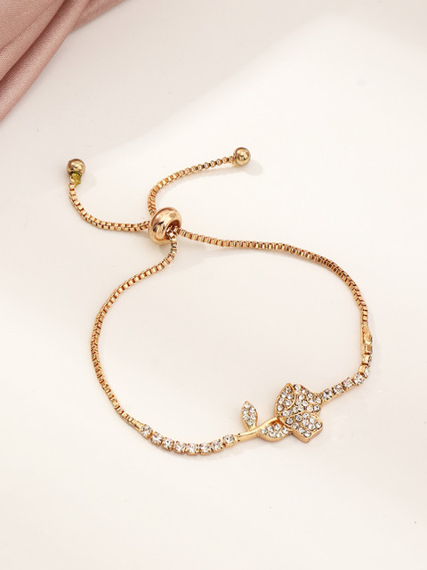 

URBANIC Women Gold-Toned Stone-Studded Floral Link Bracelet
