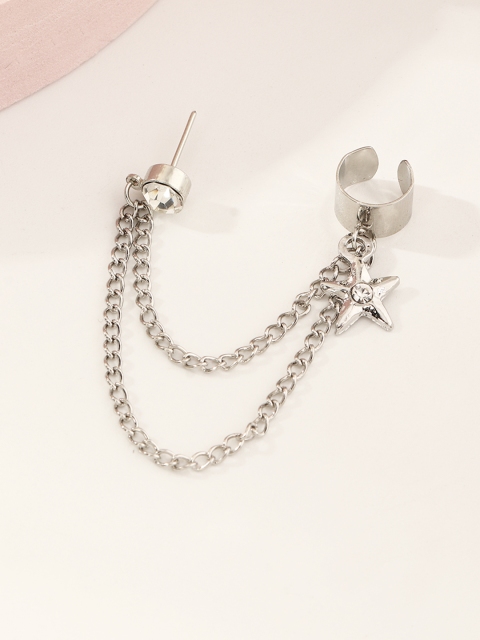 

URBANIC Silver-Toned Stone-Studded Stud Attached With Ear Cuff
