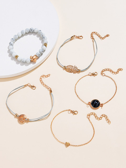 

URBANIC Women 5 Rose Gold & Black Charm Bracelet