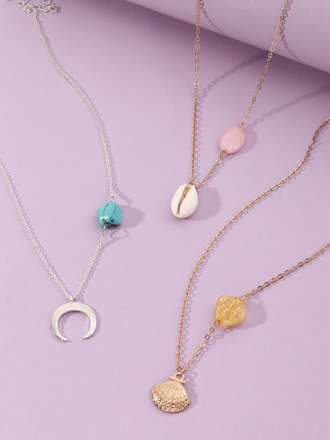 

URBANIC Women Pack of 3 Gold-Toned & Blue Crystal and Pearl Necklace