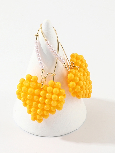 

URBANIC Women Yellow & White Heart Shaped Drop Earrings