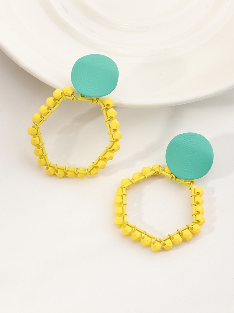 

URBANIC Yellow & Sea Green Geometric Drop Earrings