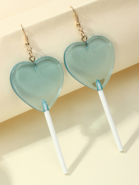 

URBANIC Blue & White Heart-Shaped Lollipop Drop Earrings
