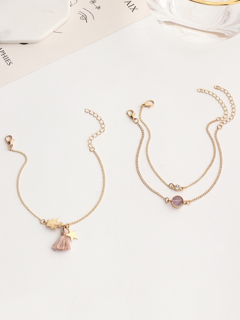 

URBANIC Women Set of 3 Gold-Toned & Purple Charm Bracelet