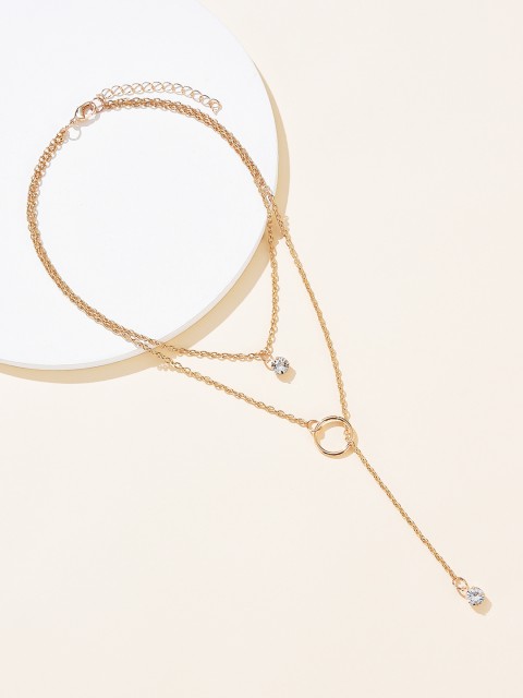 

URBANIC Gold-Toned Stone-Studded Layered Lariat Necklace