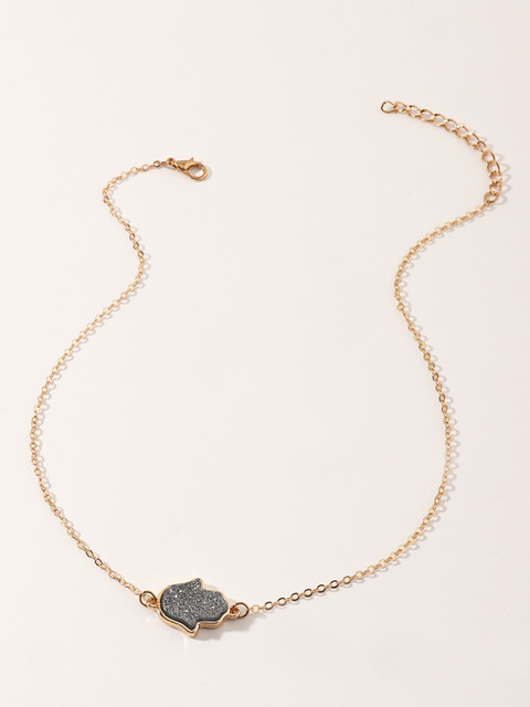

URBANIC Gold-Toned & Gunmetal-Toned Hamsa-Shaped Shimmer Detail Necklace