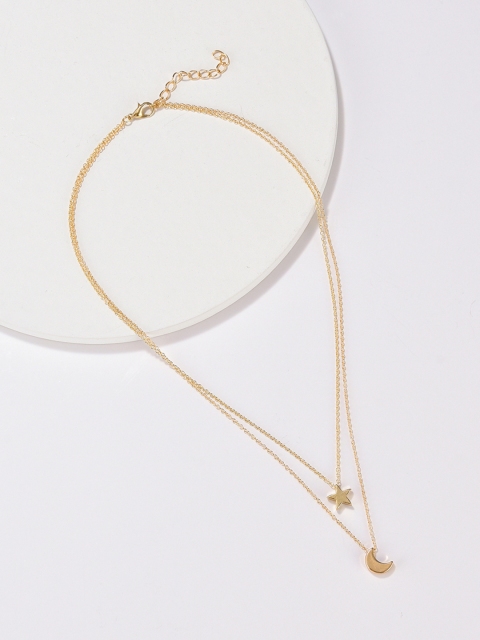 

URBANIC Gold-Toned Moon & Star Shaped Multi-Layered Link Necklace