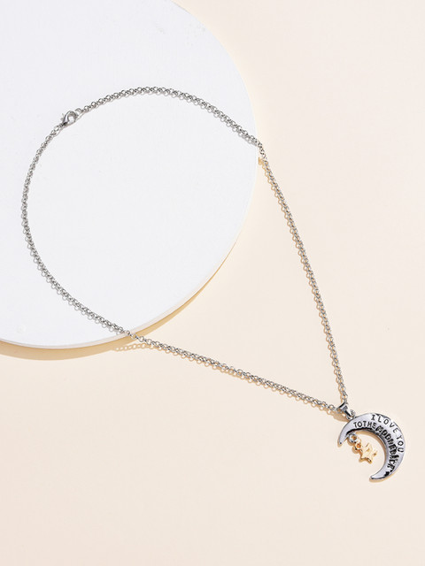 

URBANIC Silver-Toned Oxidised Crescent Pendant with Chain
