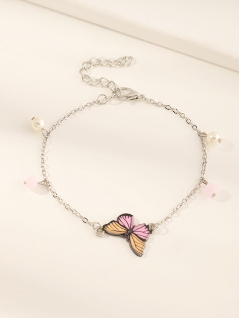 

URBANIC Women Silver-Toned Butterfly & Beaded Link Bracelet