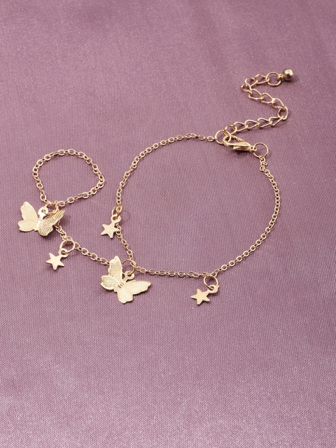 

URBANIC Women Gold-Toned Butterfly & Star Link Finger Ring Bracelet
