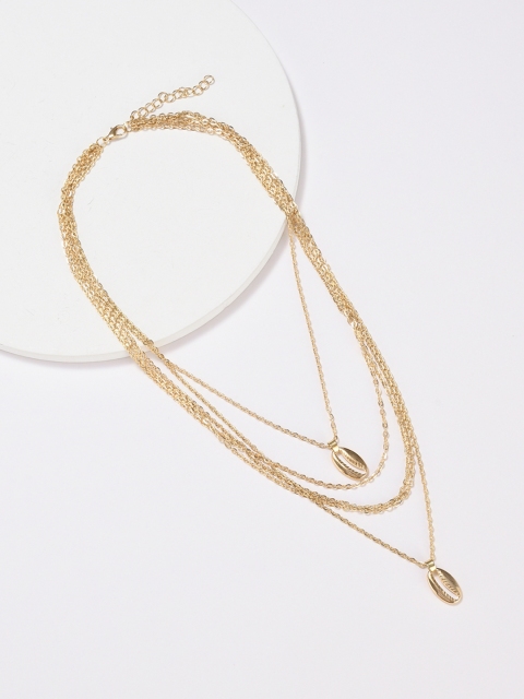 

URBANIC Gold-Toned Shell Multi-Layered Link Necklace