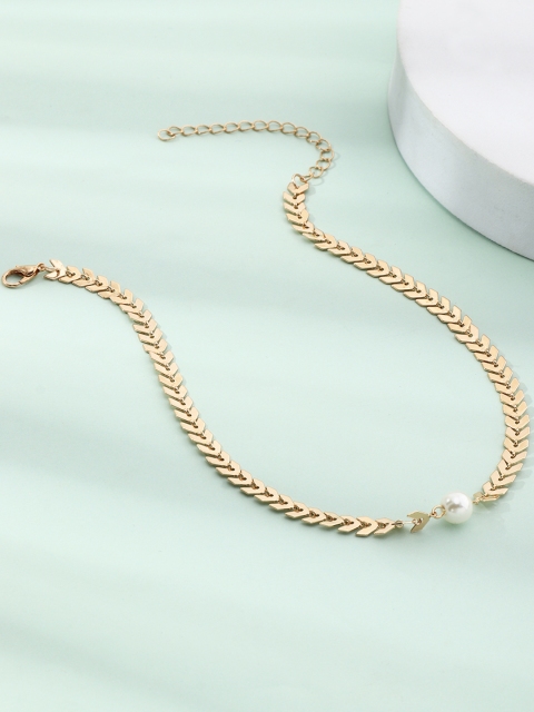 

URBANIC Gold-Toned & White Beaded Textured Necklace
