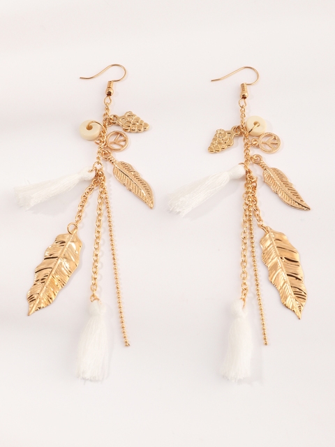 

URBANIC Gold-Toned & White Leaf Shaped Drop Earrings
