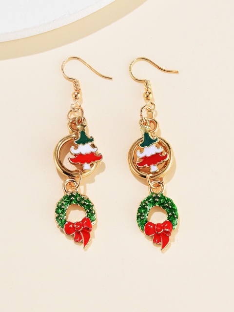 

URBANIC Gold-Toned & Red Enamelled Christmas Tree Drop Earrings