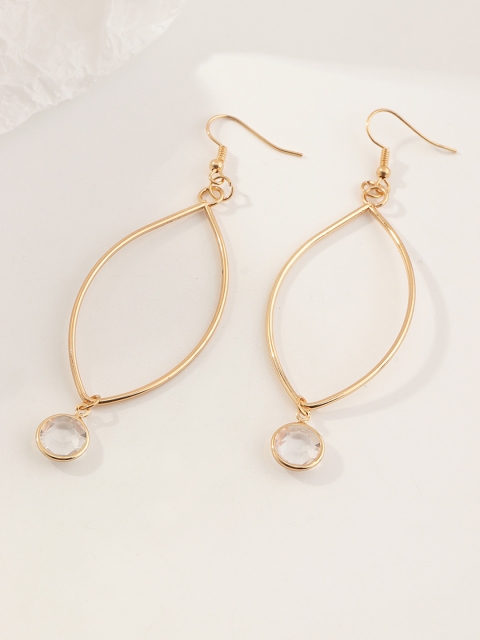 

URBANIC Gold-Toned Stone-Studded Geometric Drop Earrings