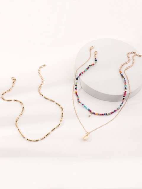 

URBANIC Set of 3 Necklaces with Beaded & Cowry Detail, Multi