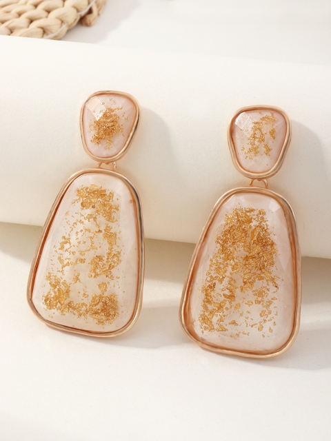 

URBANIC Off White & Gold-Toned Stone Studded Contemporary Drop Earrings